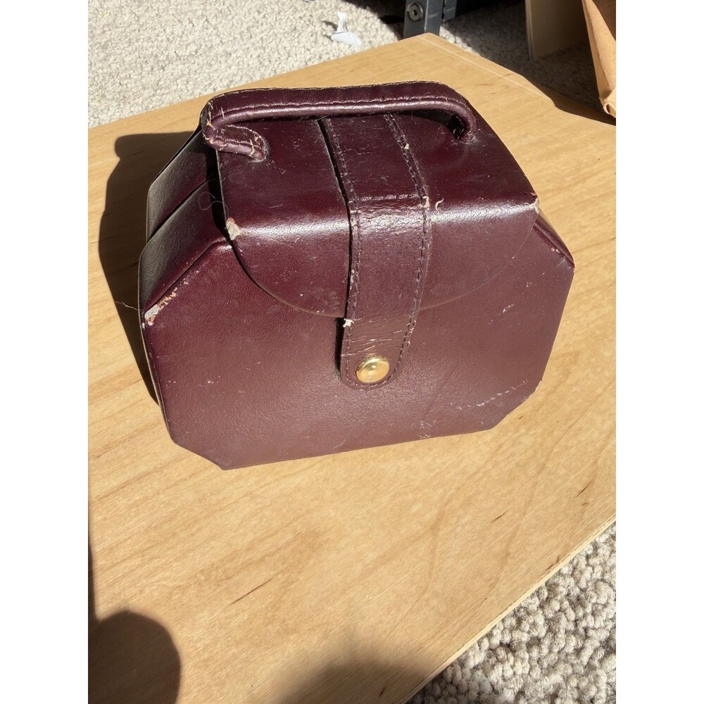 Vintage Burgundy LeatherOctagonal Jewelry Travel Case